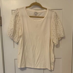 J crew eyelet puff sleeve t shirt